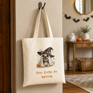 Schattige Franse Bulldog Halloween Geest Heks Tote Bag