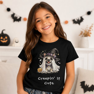 Schattige Franse Bulldog Halloween Heks Kruipt T-shirt