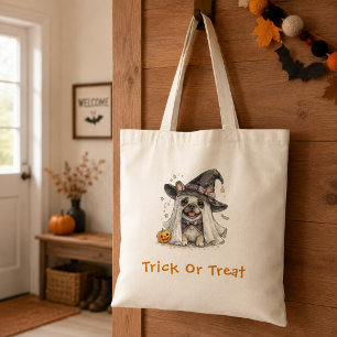 Schattige Franse Bulldog Halloween Heks Trick Trea Tote Bag