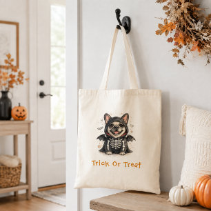 Schattige Franse Bulldog Halloween Skelet Grappig Tote Bag