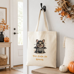 Schattige Franse Bulldog Halloween Skelet Spök Tote Bag