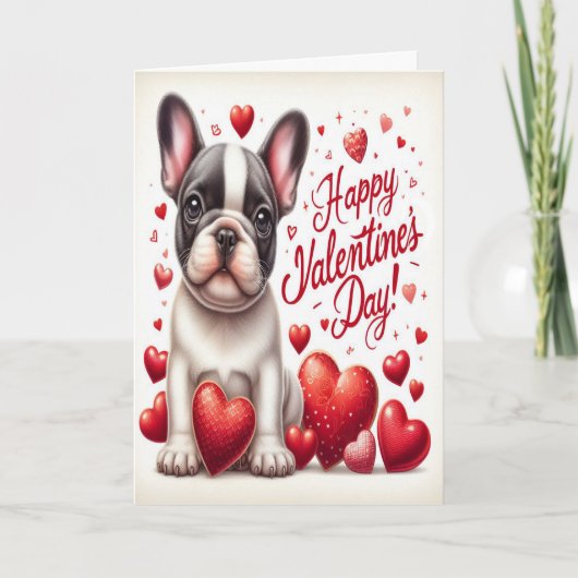 Schattige Franse Bulldog Hond Gelukkig Valentijnsd Feestdagen Kaart (Voorkant)