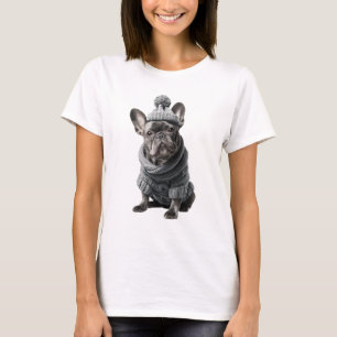 Schattige Franse Bulldog in Gebreide Winter T-shirt