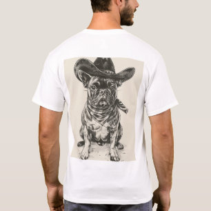 Schattige Franse Bulldog met Cowboy Pet Retro Inkt T-shirt
