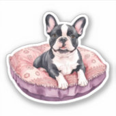 Schattige Franse Bulldog op een kussen Sticker (Voorkant)