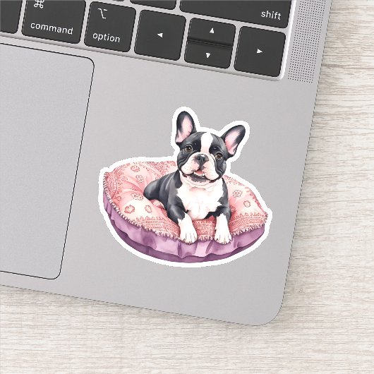 Schattige Franse Bulldog op een kussen Sticker (Detail)