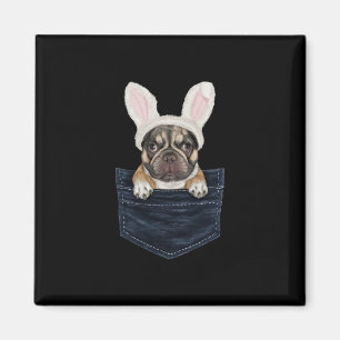 Schattige Franse Bulldog Puppy Konijnenhoed In Zak Magneet