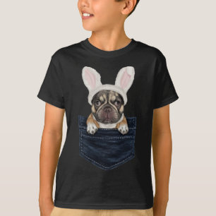 Schattige Franse Bulldog Puppy Konijnenhoed In Zak T-shirt
