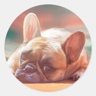 Schattige Franse Bulldog Water Kleur Kunst Schilde Ronde Sticker