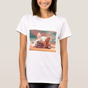 Schattige Franse Bulldog Waterverf Kunstschilderij T-shirt
