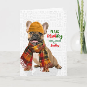 Schattige Franse hond Grappige vlooien Navidog met Feestdagen Kaart