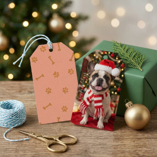 Schattige Franse Santa-hoed Vakantiehond Cadeaulabel