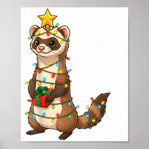 Schattige fret in kerstlichtjes verpakt Kerstvakan Poster