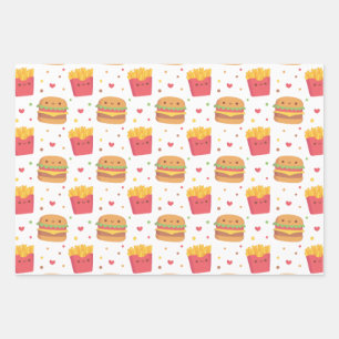 Schattige frietjes en hamburgermotief inpakpapier vel