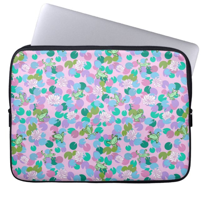Schattige Frog Art Computer sleeve, roze achtergro Laptop Sleeve (Voorkant)