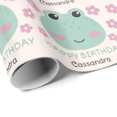 Schattige Frog Face Flower Naam Kids Verjaardag Cadeaupapier (Rol Hoek)