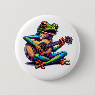 Schattige Frog Gitaar spelen Ronde Button 5,7 Cm