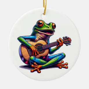 Schattige Frog Gitaar spelen Toad Pun Christmas Keramisch Ornament