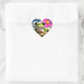 Schattige Frog op Pink Flower Branch met Clouds Hart Sticker (Tas)
