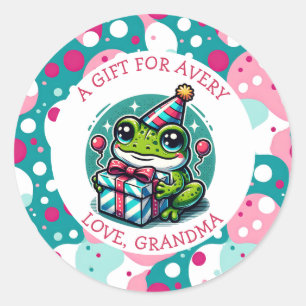 Schattige Frog Thema Meisje Verjaardag Gift Label