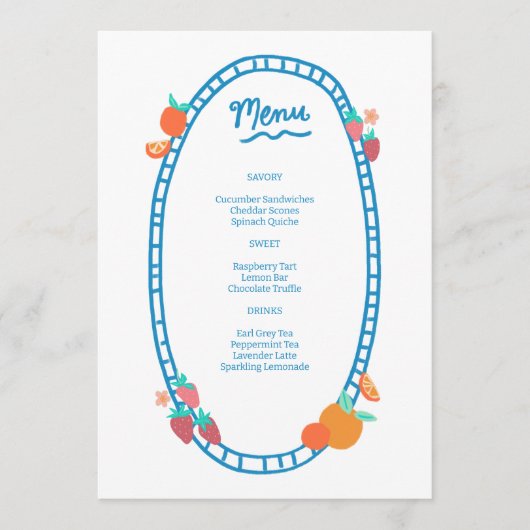 Schattige Fruit CUSTOM Bruids Baby shower Trouwfee Menu (Voorkant)