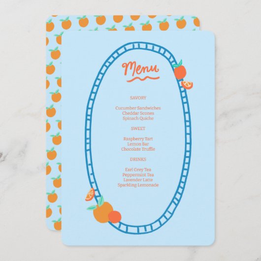 Schattige Fruit CUSTOM Bruids Baby shower Trouwfee Menu (Voorkant / Achterkant)