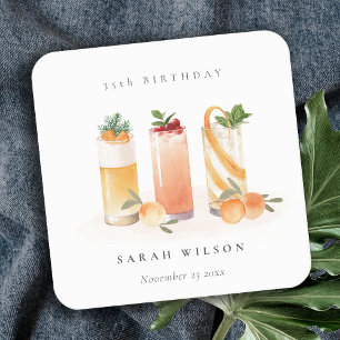 Schattige Fruitcocktail Sinaasappel Blush Verjaard Vierkante Kartonnen Onderzetter