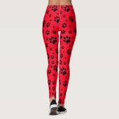 Schattige Fun Black op Bright Red Paw Prints Leggings (Achterkant)