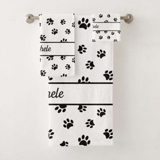 Schattige Fun Black Paw Prints Gepersonaliseerd Bad Handdoek (Insitu)