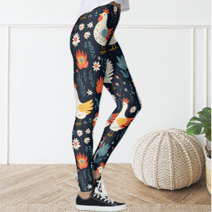 Schattige Fun Navy Blue Floral Chicken Hen Legging