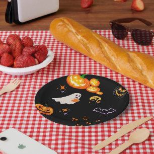 Schattige Fun Pumpkin spookvleermuis Witch Hallowe Papieren Bordje