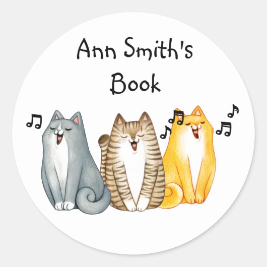 Schattige Fun Singing Cats Kittens Animals Art Ronde Sticker (Voorkant)