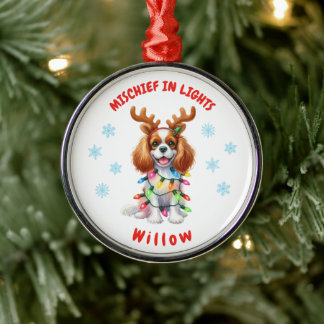 Schattige Fun Waterverf Cavalier Snowflakes Dog Metalen Ornament