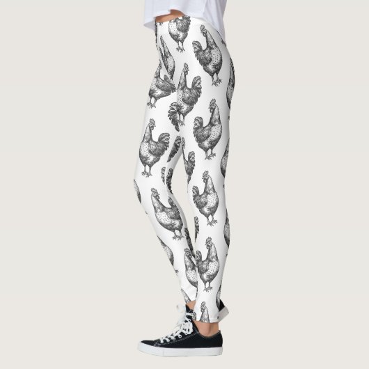 Schattige Fun Zwart-wit Sketch Chicken Hen Leggings (Links)