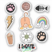 Schattige Funny Cat Paw Fish Rainbow Pack Sticker (Voorkant)