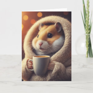 Schattige Funny Hamster Houdt Koffie Mok Kaart