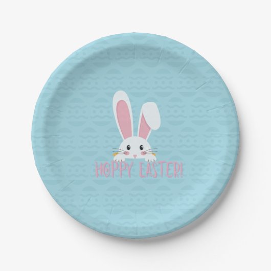 Schattige Funny Hoppy Easter Bunny Blue Party Bord (Voorkant)