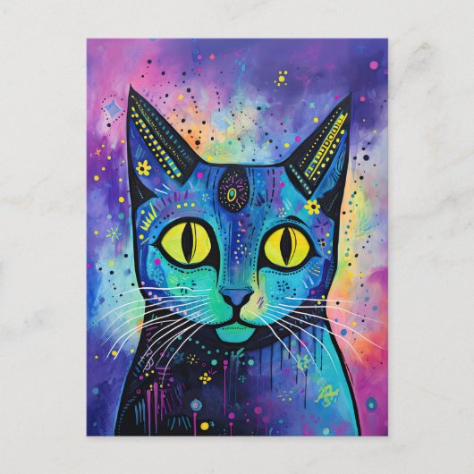 Schattige Funny Kitty Cat Mixed Media Dier Pet Briefkaart (Voorkant)