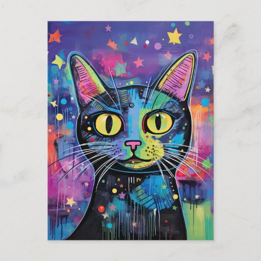 Schattige Funny Kitty Cat Mixed Media Dier Pet Briefkaart (Voorkant)