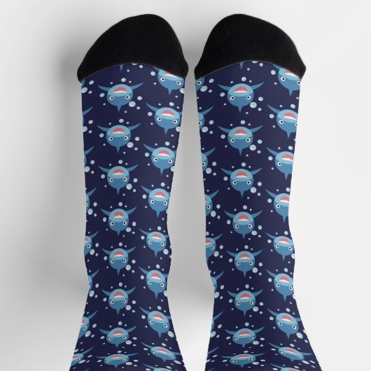 Schattige Funny Navy Blue Shark Pattern Sokken (Top)