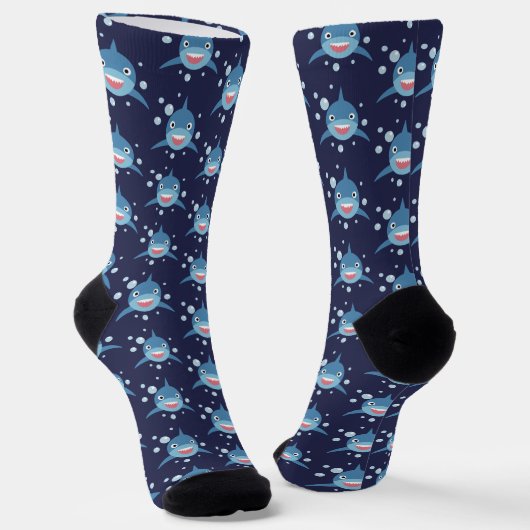 Schattige Funny Navy Blue Shark Pattern Sokken (Gebogen)