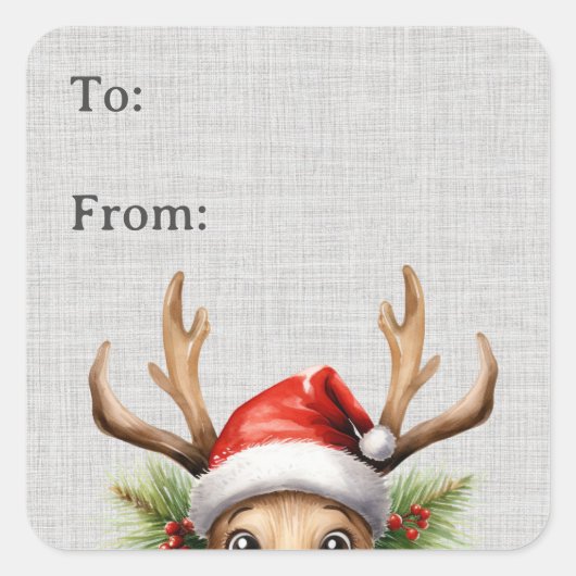 Schattige Funny Peeking Rendier Gift Label (Voorkant)