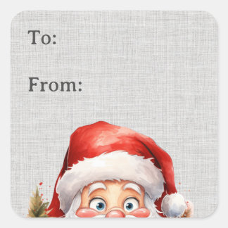 Schattige Funny Peeking Santa Gift Label
