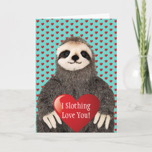 Schattige Funny Sloth Valentijnsdag Heart Pun Kaart