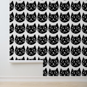 Schattige Funny Zwart-Wit Patroon Lachende Kat Behang