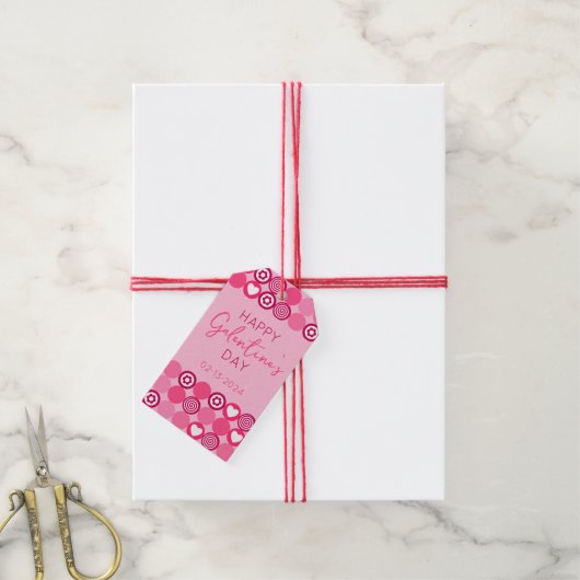 Schattige Galentine’s Day Pink Heart and Flower Pa Cadeaulabel (Met Touw)