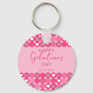 Schattige Galentine’s Day Pink Heart and Flower Pa Sleutelhanger