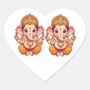 Schattige Ganpati Bappa – Chibi Style Ganesha met Hart Sticker