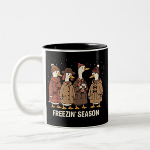 Schattige Gans Bevriezingsseizoen Winter Cozy Herf Tweekleurige Koffiemok