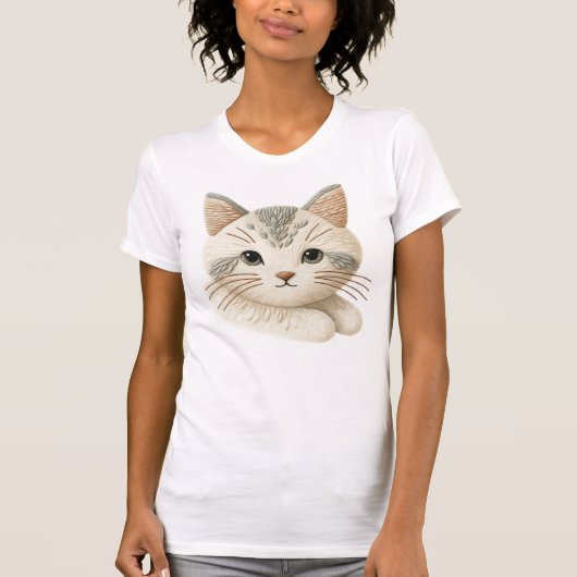 Schattige geborduurd Cat Graphic T-shirt Cat Lover (Voorkant)